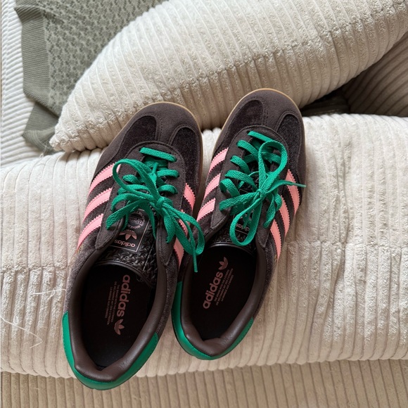Adidas Gazelle Brown Sneakers with Pink and Green Accents - Picture 3 of 7